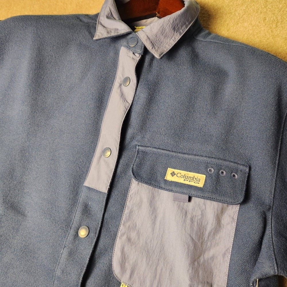 Columbia PFG Fleece‎ Shirt Jacket Mens M Blue Gray Snap Front Relaxed Fit NWT